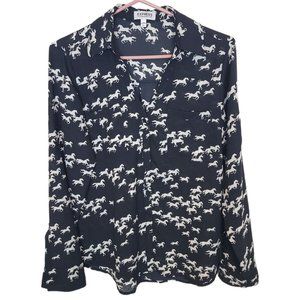 Express Womens S Black White Horse Print Long Sleeves Button Up Portofino Shirt
